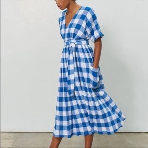 RARE Mara Hoffman Ingrid gingham midi wrap dress size S EUC